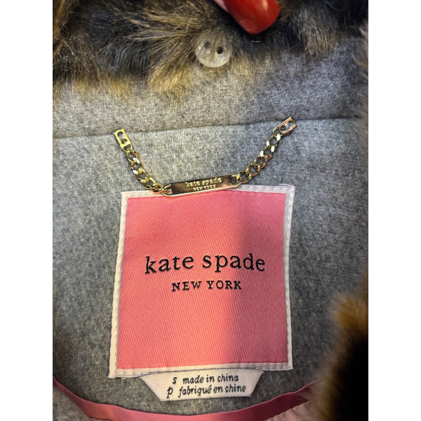 Kate Spade Grey Coat With Faux Fur Collar Size S