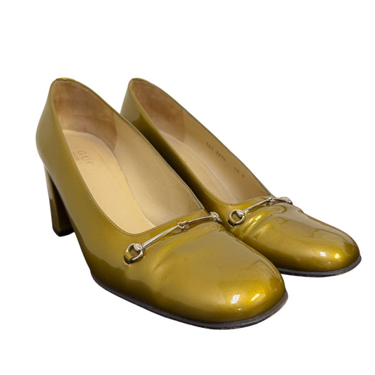 Gucci Green Patent Leather Low Heel Pumps 8.5