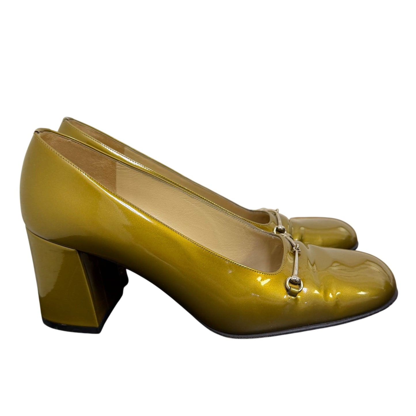 Gucci Green Patent Leather Low Heel Pumps 8.5