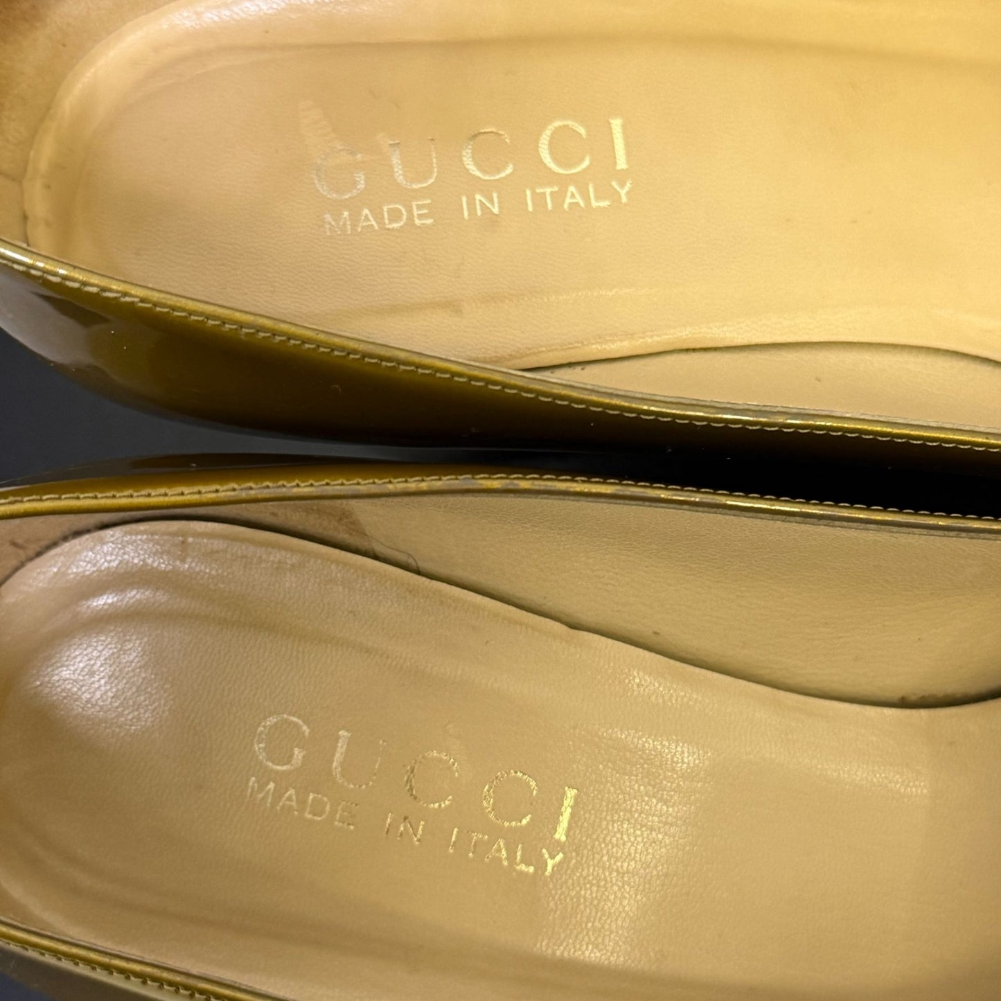 Gucci Green Patent Leather Low Heel Pumps 8.5