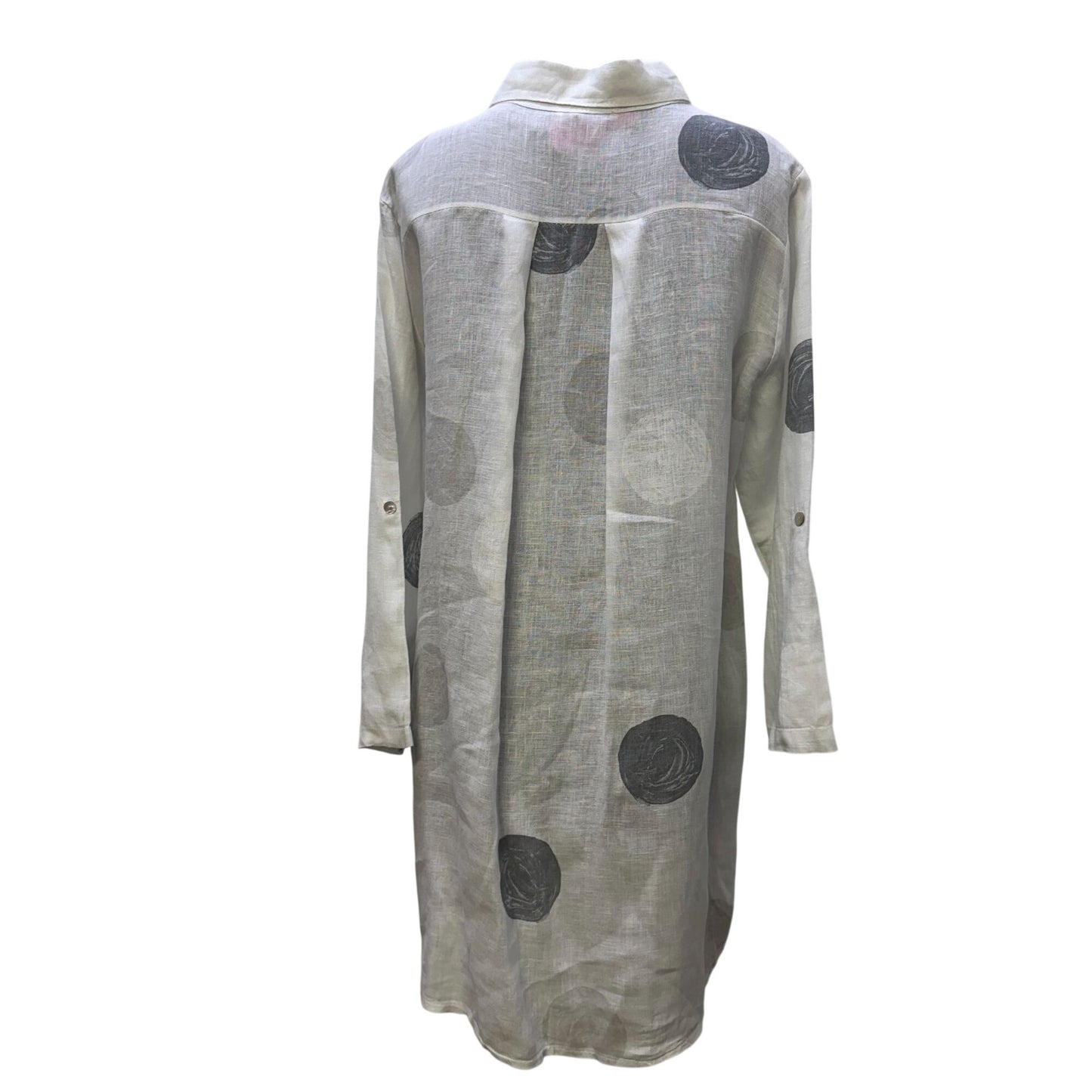 Meo Meli White & Gray Polka Dot Linen Button-Up Long Shirt Dress L