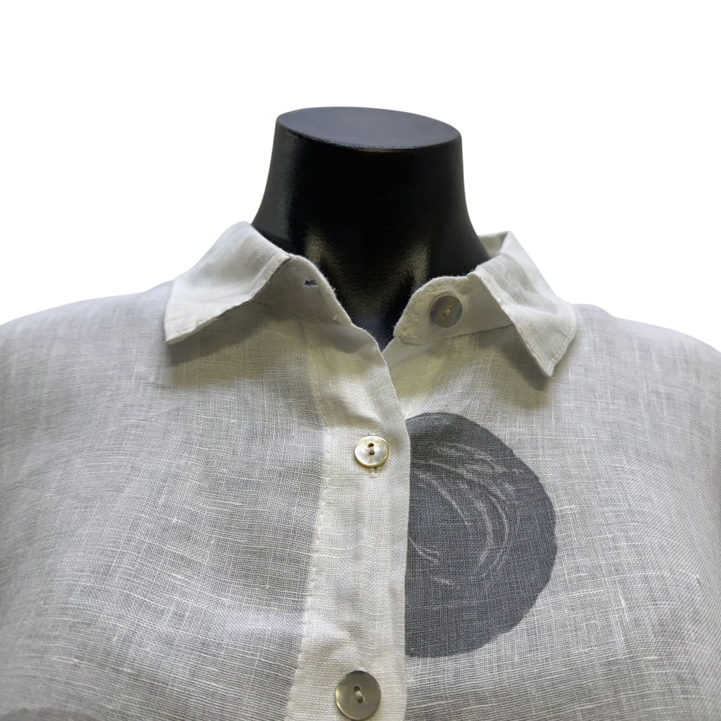 Meo Meli White & Gray Polka Dot Linen Button-Up Long Shirt Dress L