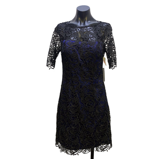Laundry By Shelli Segal Black Lace Overlay Dress With Blue Underlay,  Size 6