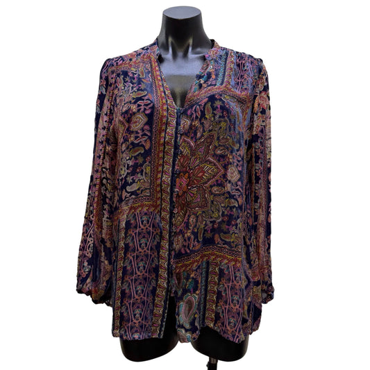 Johnny Was Purple Multi Paisley Print Blouse Long Sleeve S