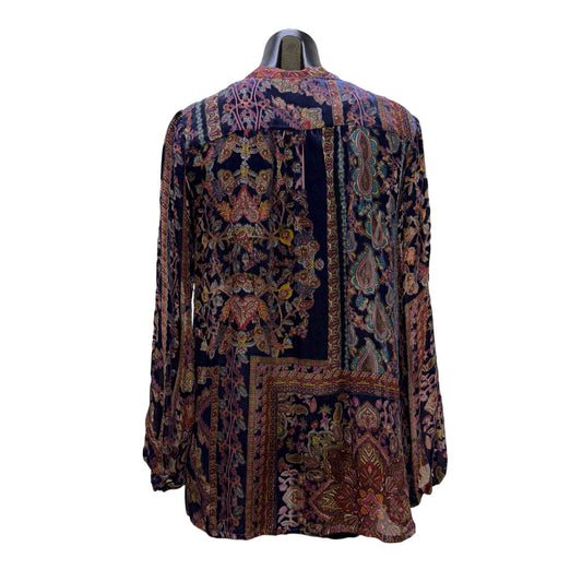 Johnny Was Purple Multi Paisley Print Blouse Long Sleeve S