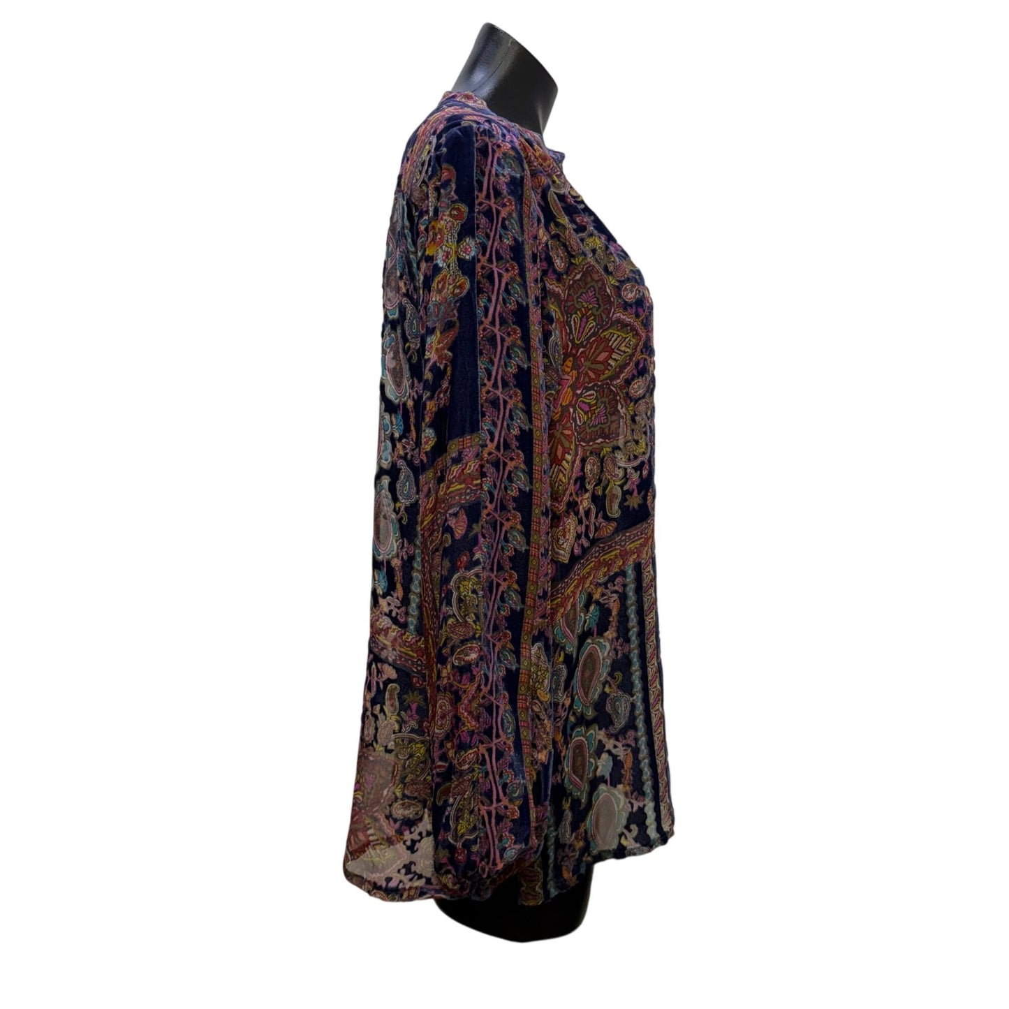 Johnny Was Purple Multi Paisley Print Blouse Long Sleeve S
