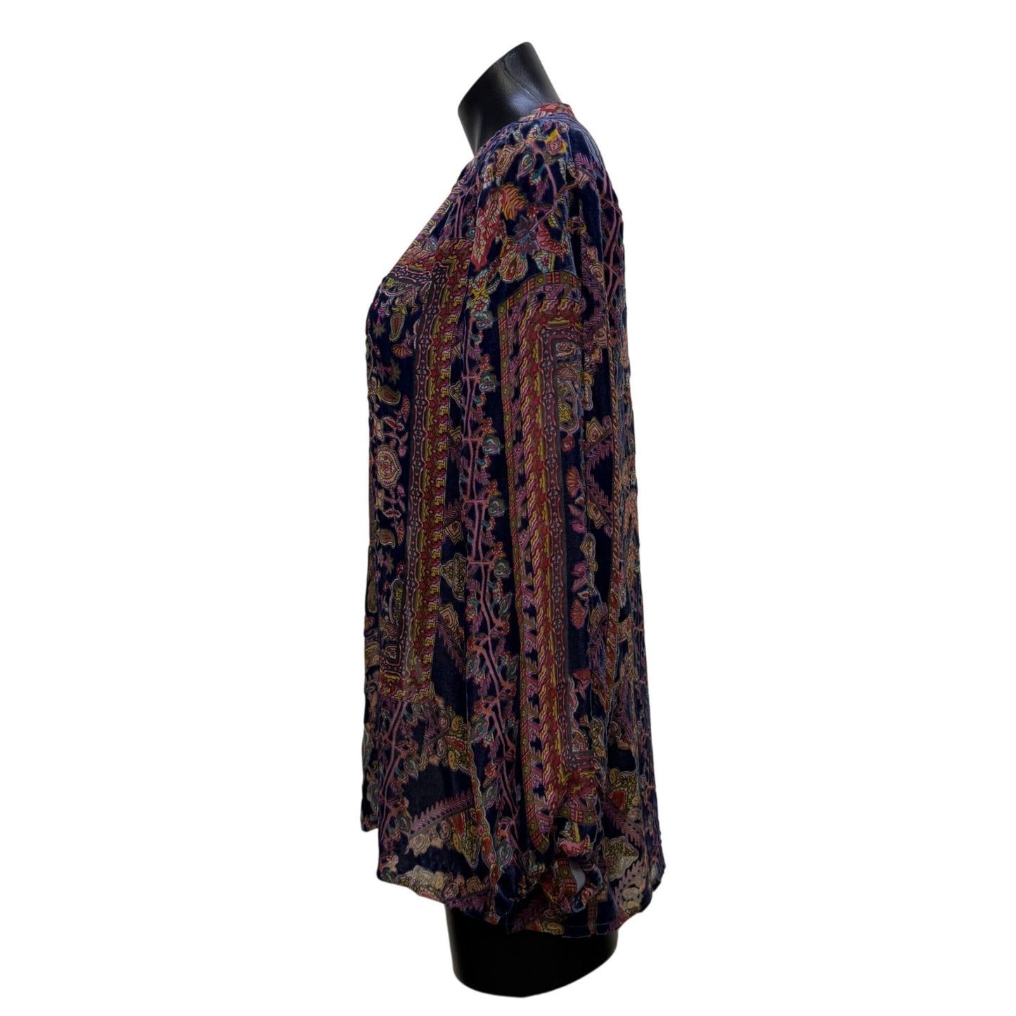 Johnny Was Purple Multi Paisley Print Blouse Long Sleeve S