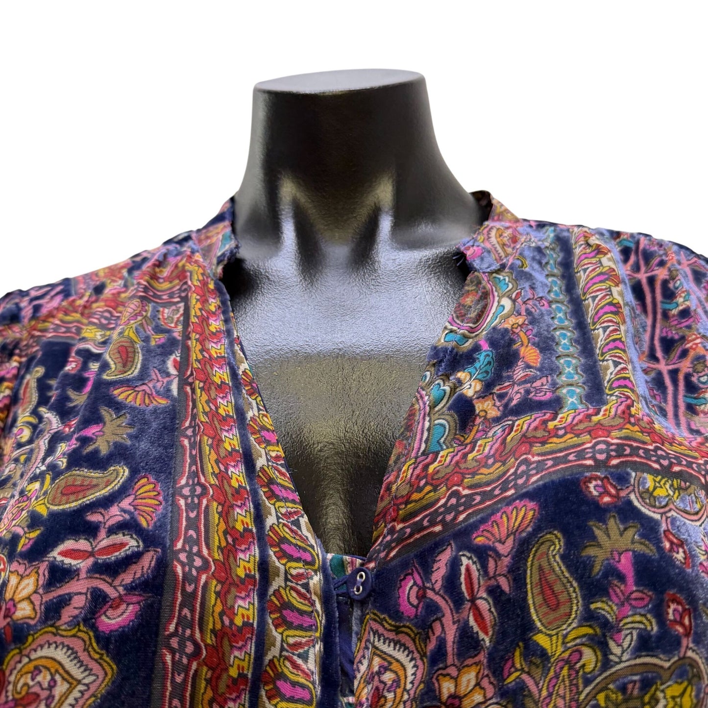 Johnny Was Purple Multi Paisley Print Blouse Long Sleeve S