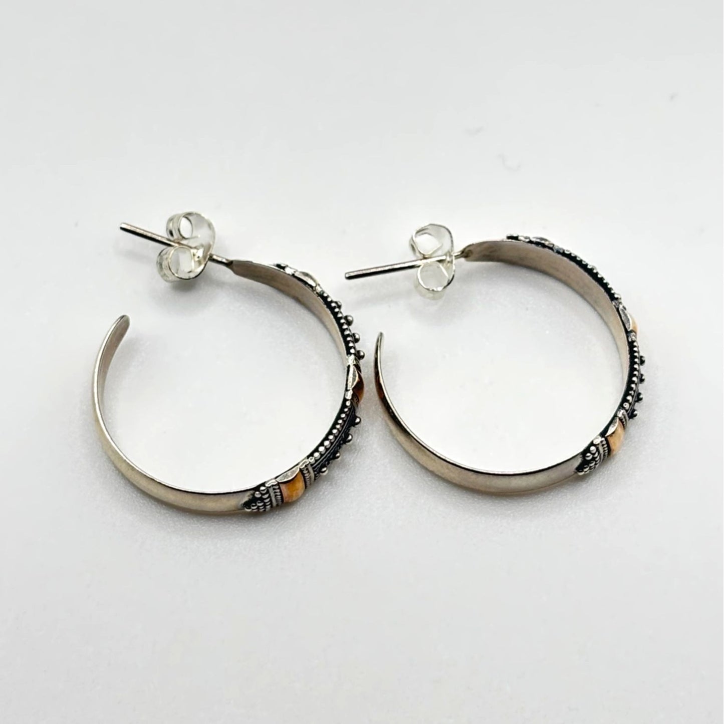 18K Sterling Silver Gold Hoop Earrings Filigree Design