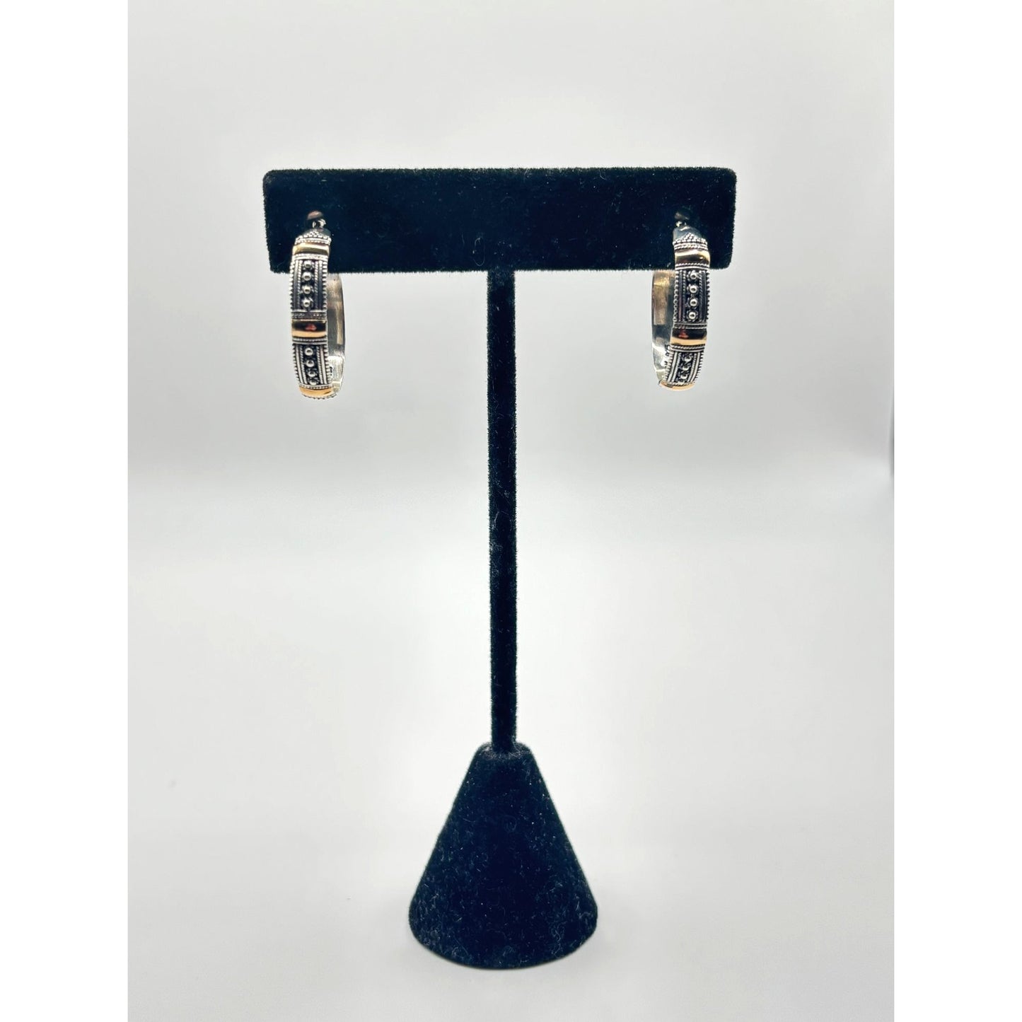 18K Sterling Silver Gold Hoop Earrings Filigree Design