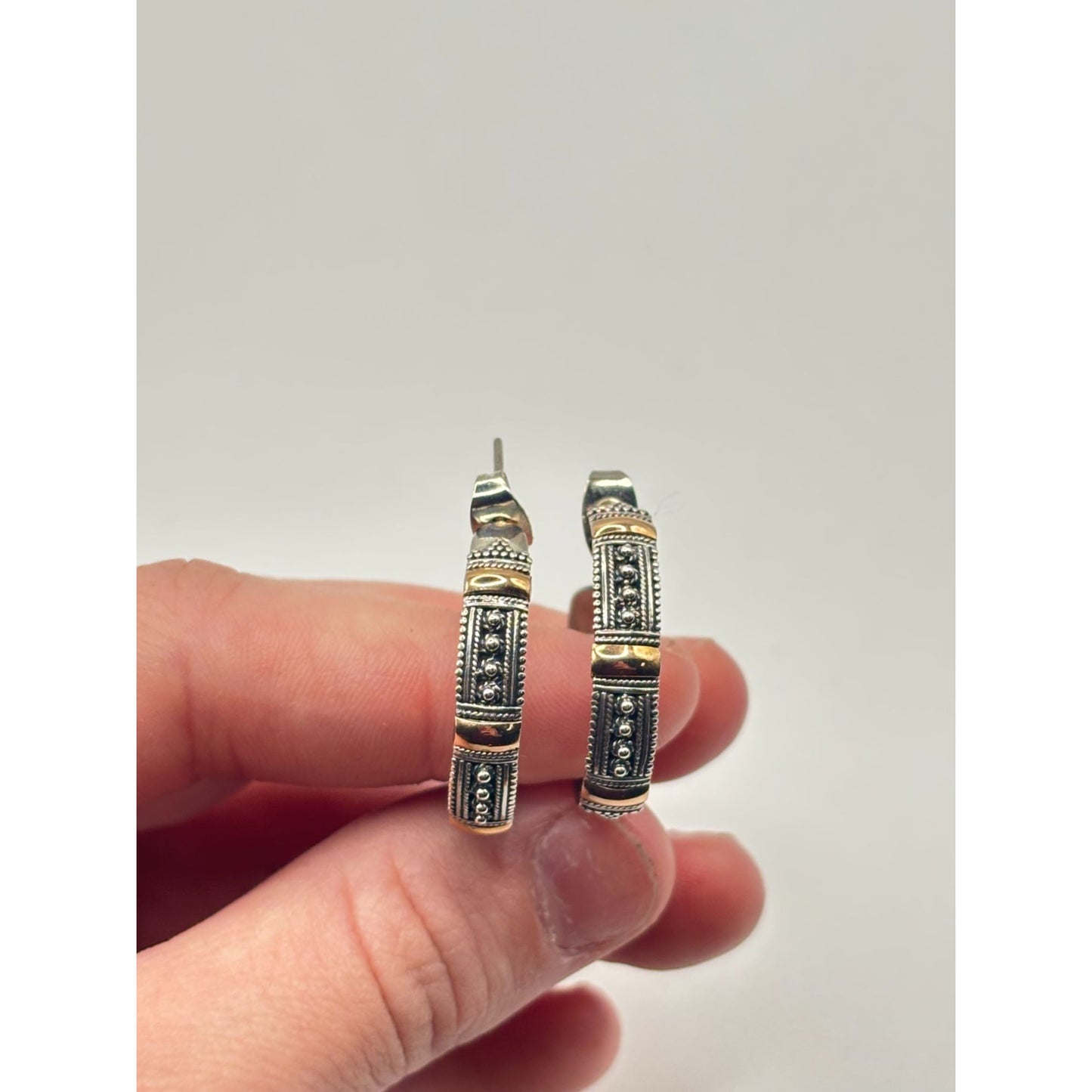 18K Sterling Silver Gold Hoop Earrings Filigree Design