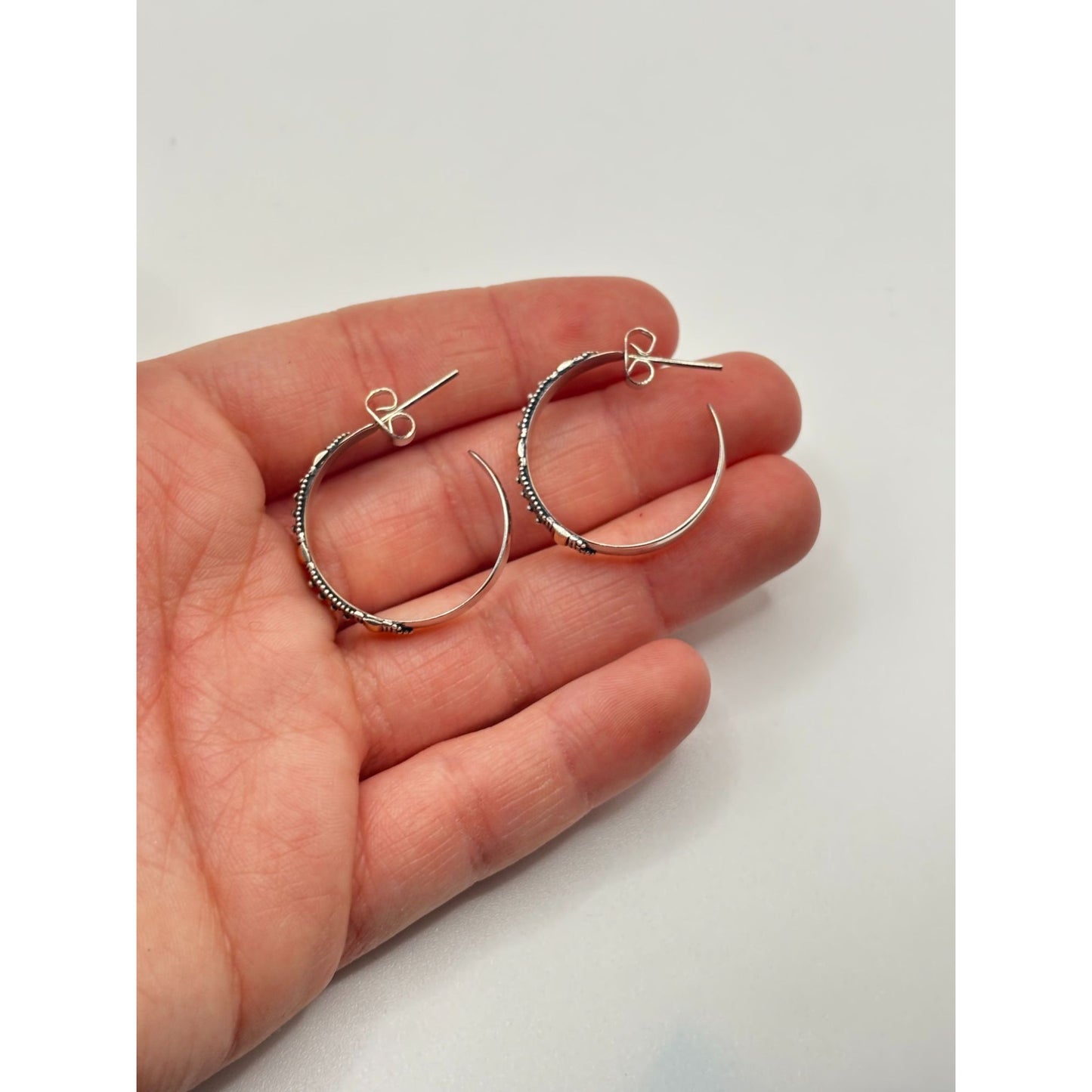 18K Sterling Silver Gold Hoop Earrings Filigree Design