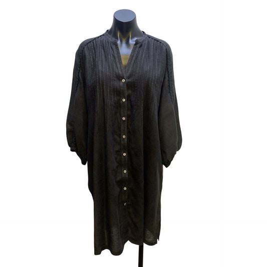 120% Lino Black Linen Tunic Blouse w/Pintuck Design Size M