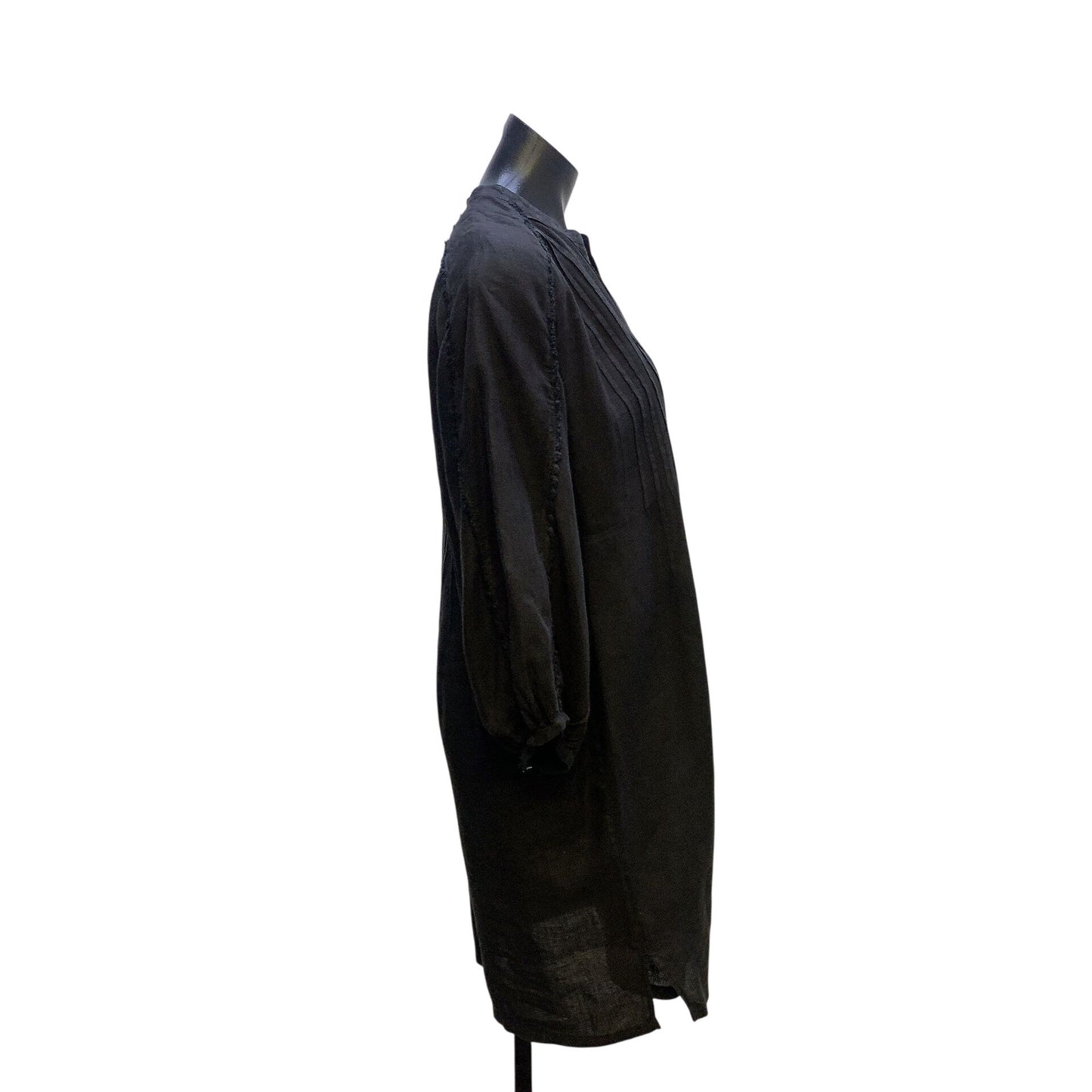 120% Lino Black Linen Tunic Blouse w/Pintuck Design Size M