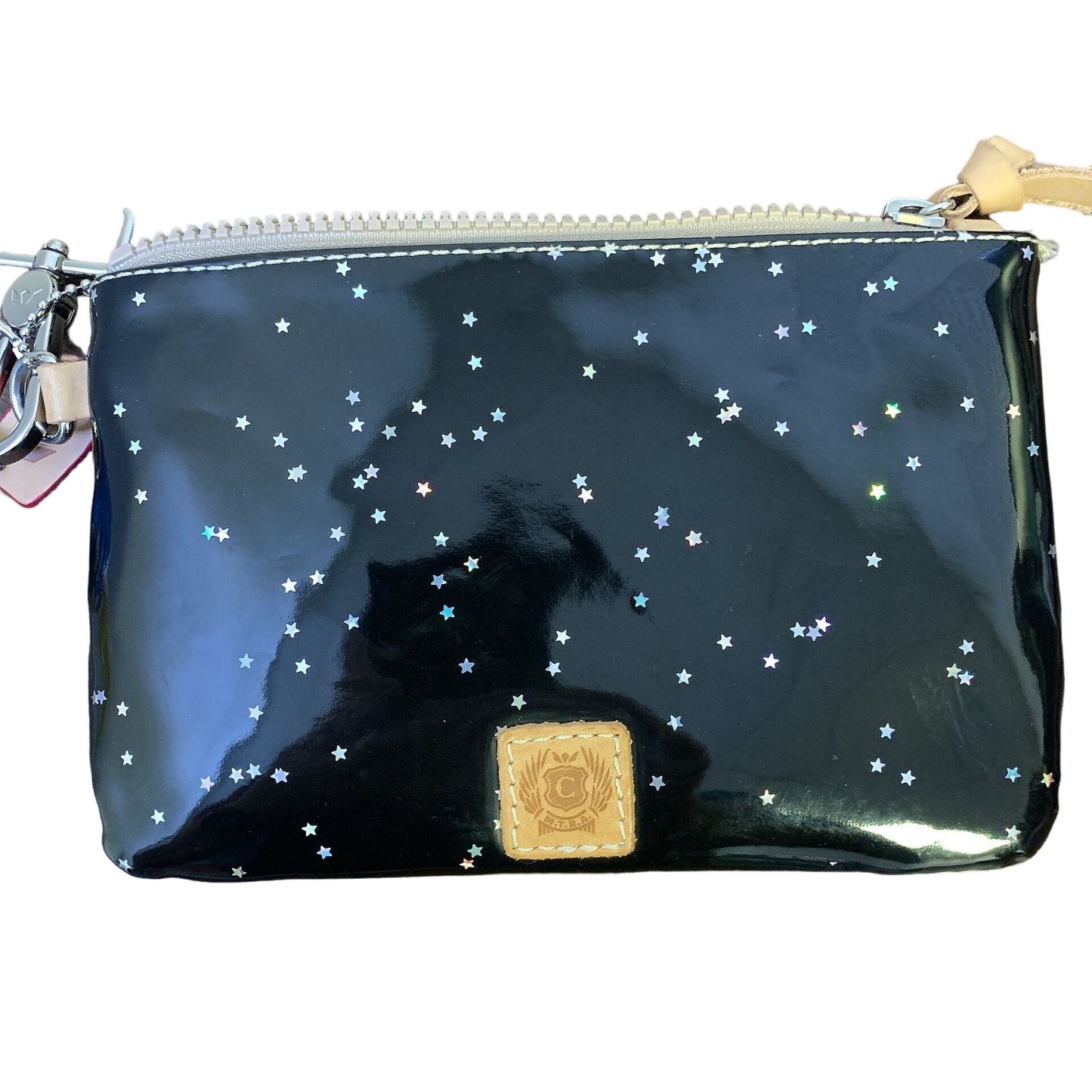 NWT Consuela Black w/Silver Stars Wristlet/Cosmetic Bag Size Small