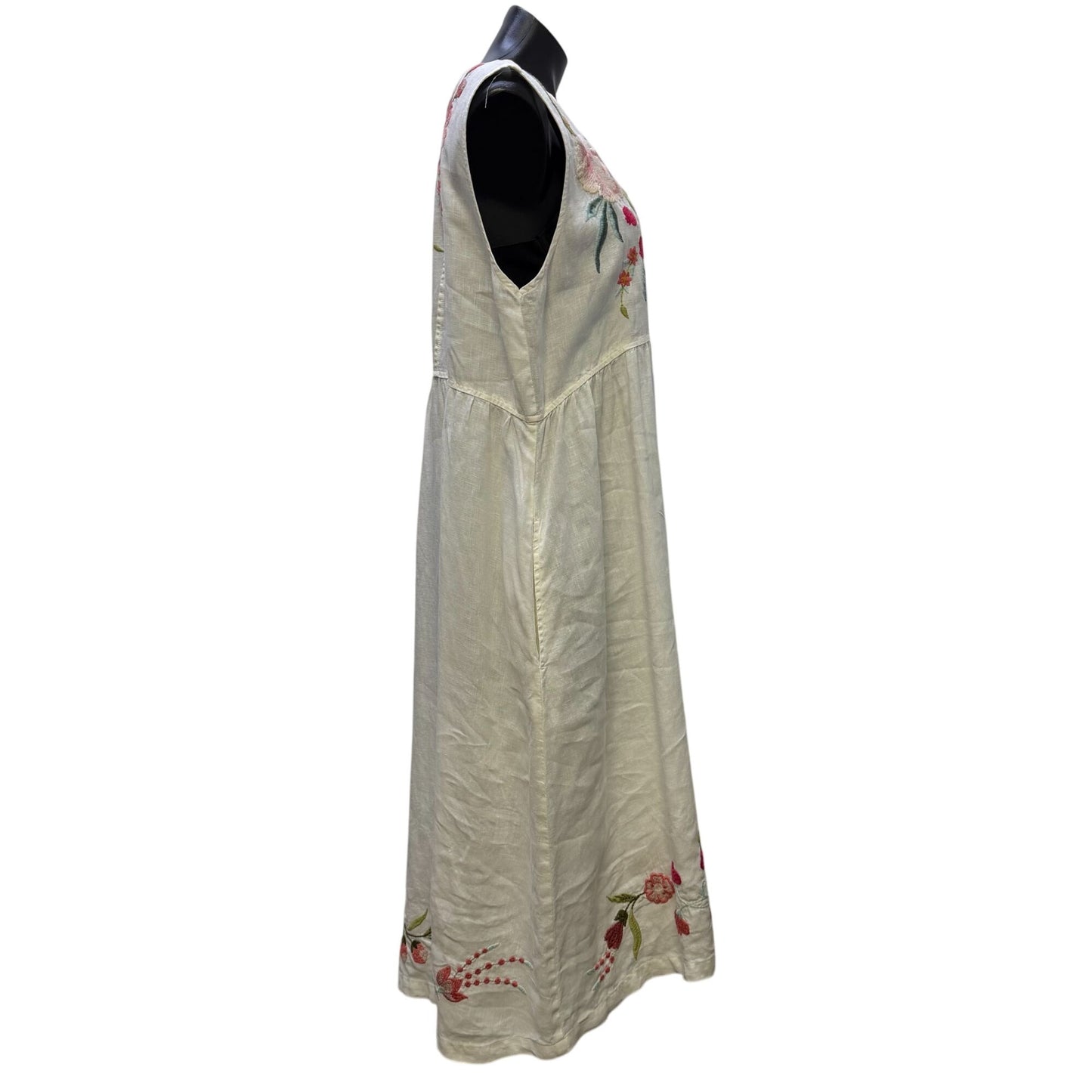 Johnny Was Embroidered Linen Sleeveless White Dress With Floral Design L