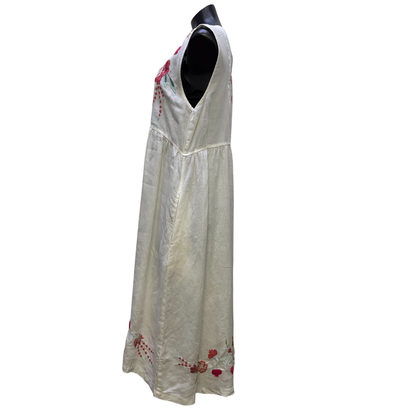 Johnny Was Embroidered Linen Sleeveless White Dress With Floral Design L