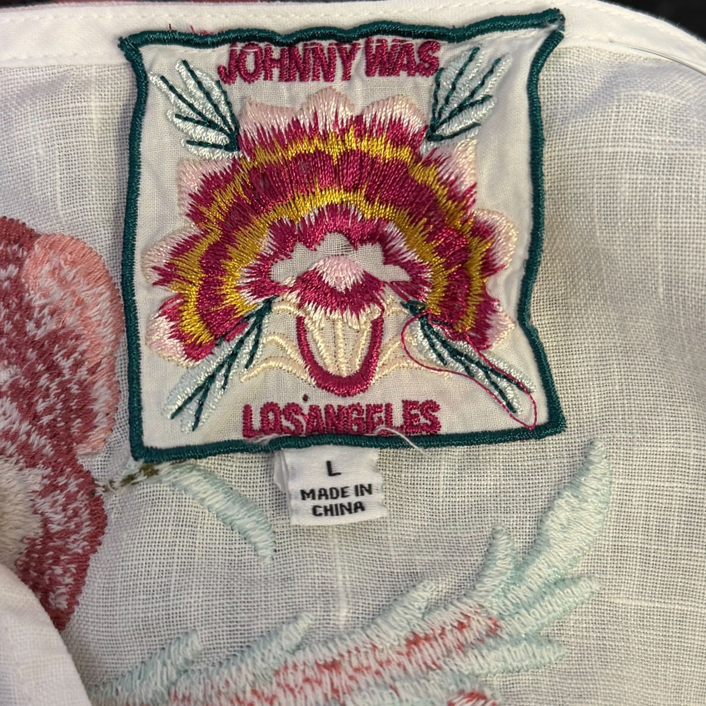 Johnny Was Embroidered Linen Sleeveless White Dress With Floral Design L