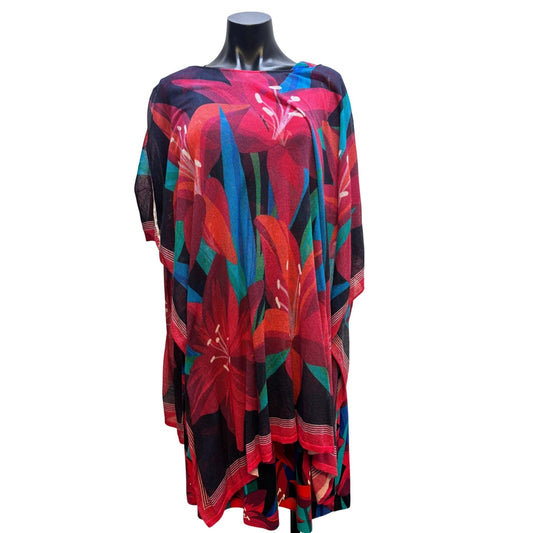 2p Tommy Bahama Floral Print Dress Matching Cover-Up Red Multicolor M