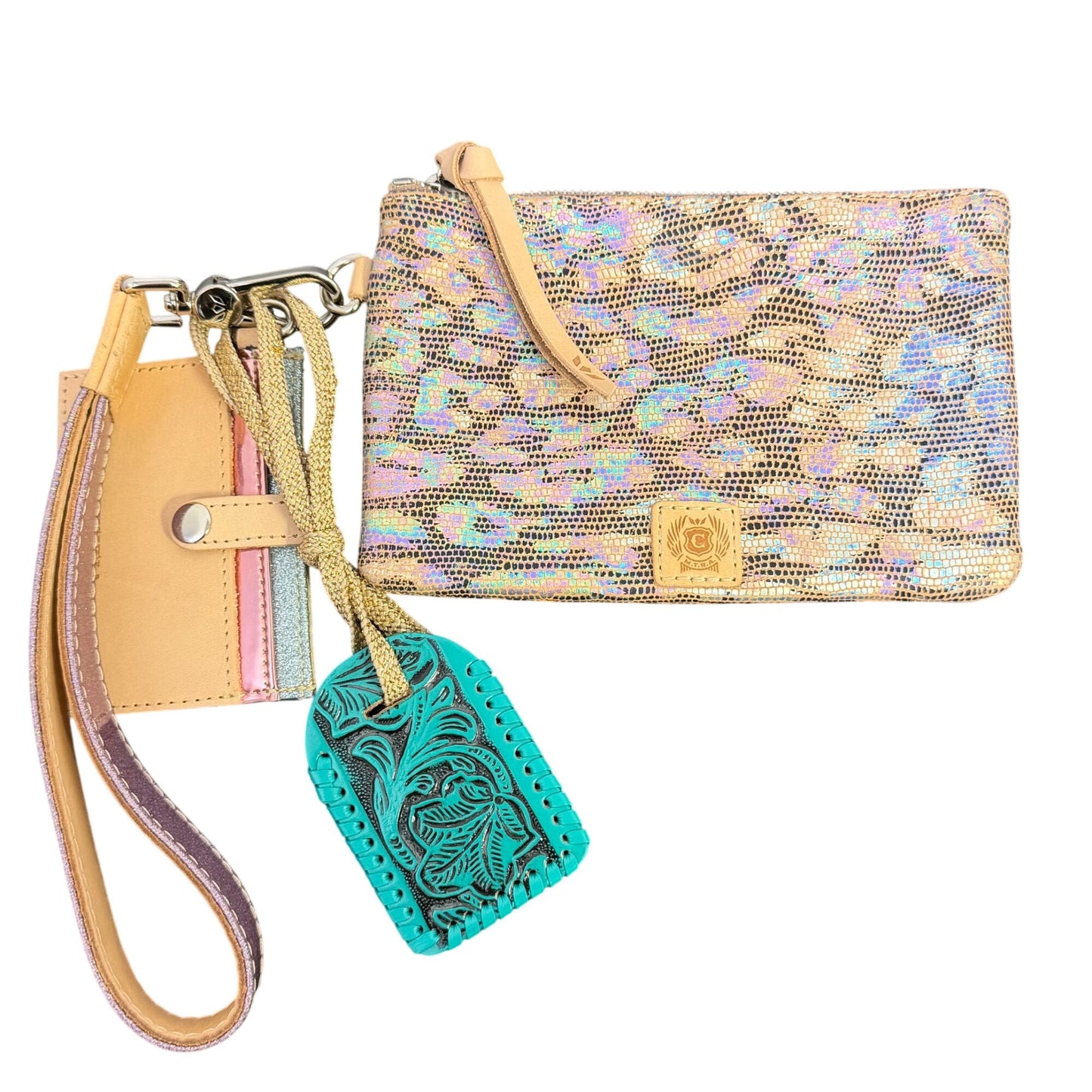 Consuela Leopard Print Wristlet With Leather Accents & Card Holder
