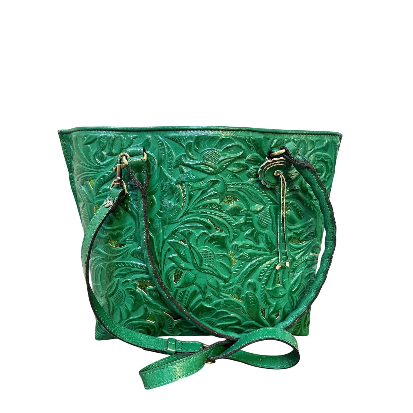 Patricia Nash Embossed Green Leather Shoulder Bag Size Large