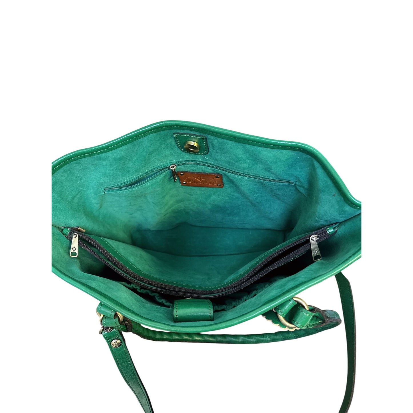 Patricia Nash Embossed Green Leather Shoulder Bag Size Large