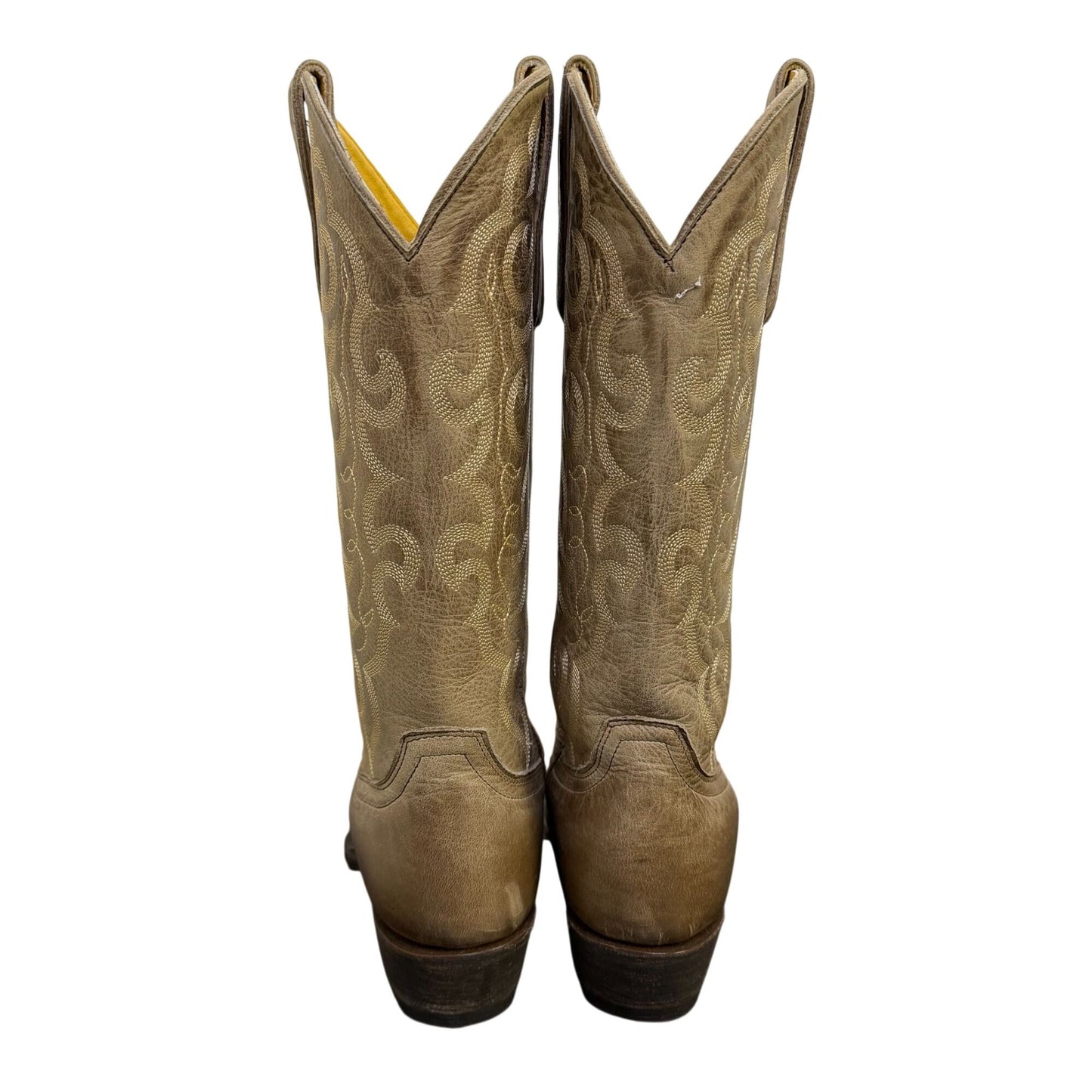 Cavenders Beige Leather Western Boots With Square Toe Design Size 8.5