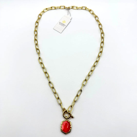 Kendra Scott Gold-Tone Chain Necklace With Red Pendant And Toggle Clasp