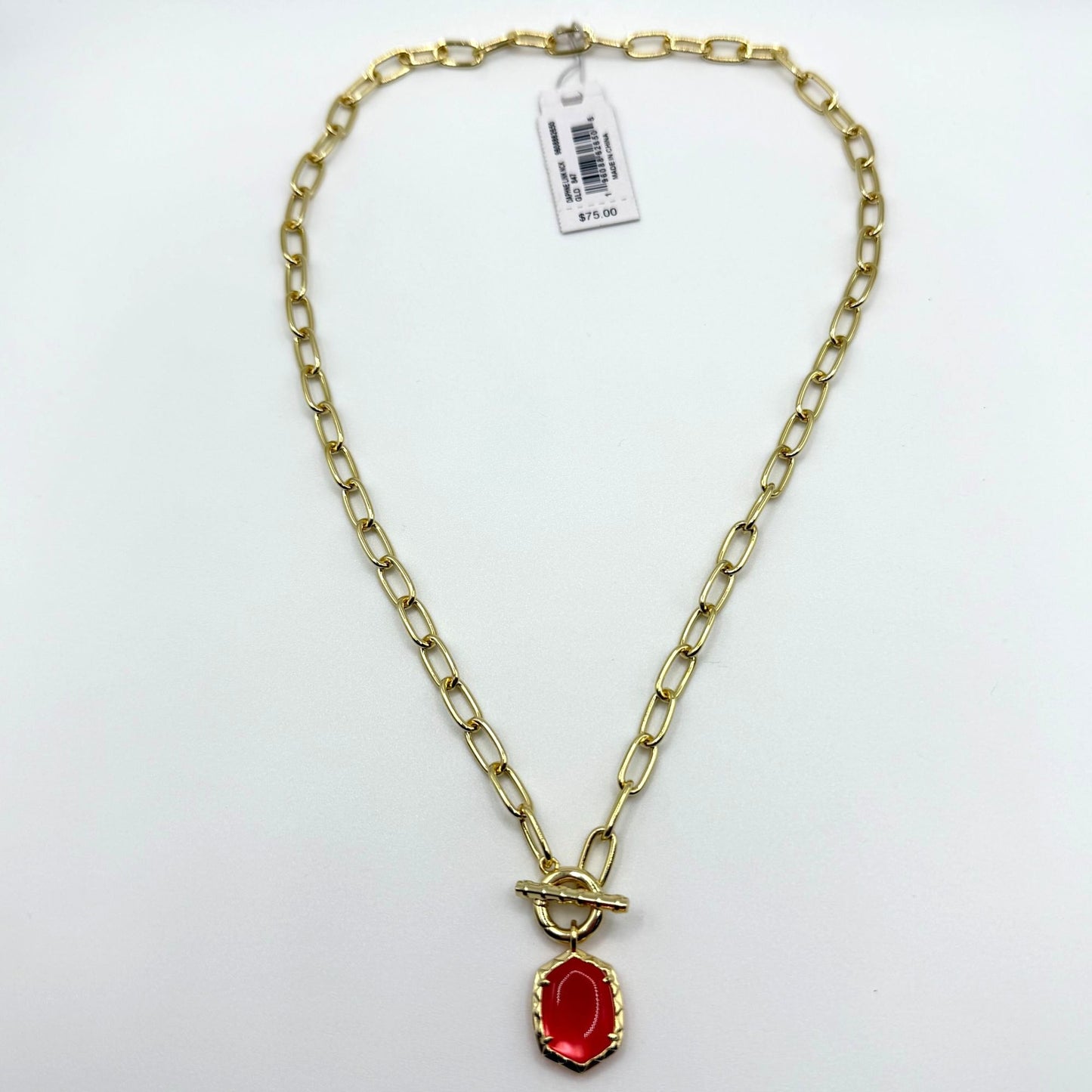 Kendra Scott Gold-Tone Chain Necklace With Red Pendant And Toggle Clasp