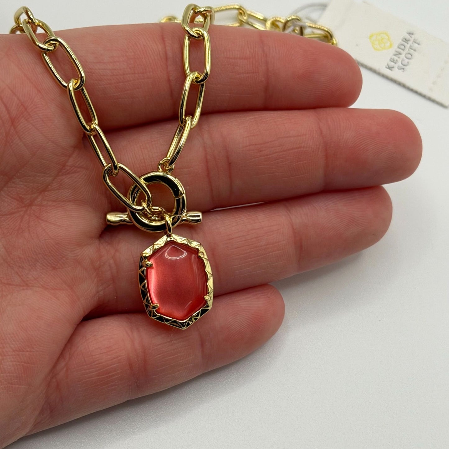 Kendra Scott Gold-Tone Chain Necklace With Red Pendant And Toggle Clasp