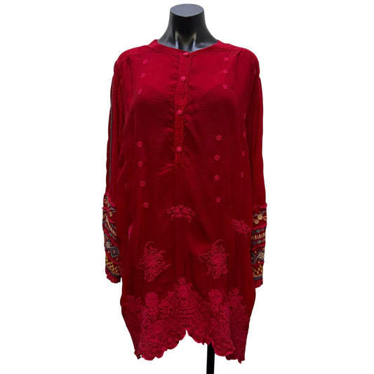 Johnny Was Embroidered Red Tunic Blouse 1X