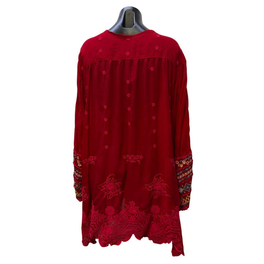Johnny Was Embroidered Red Tunic Blouse 1X