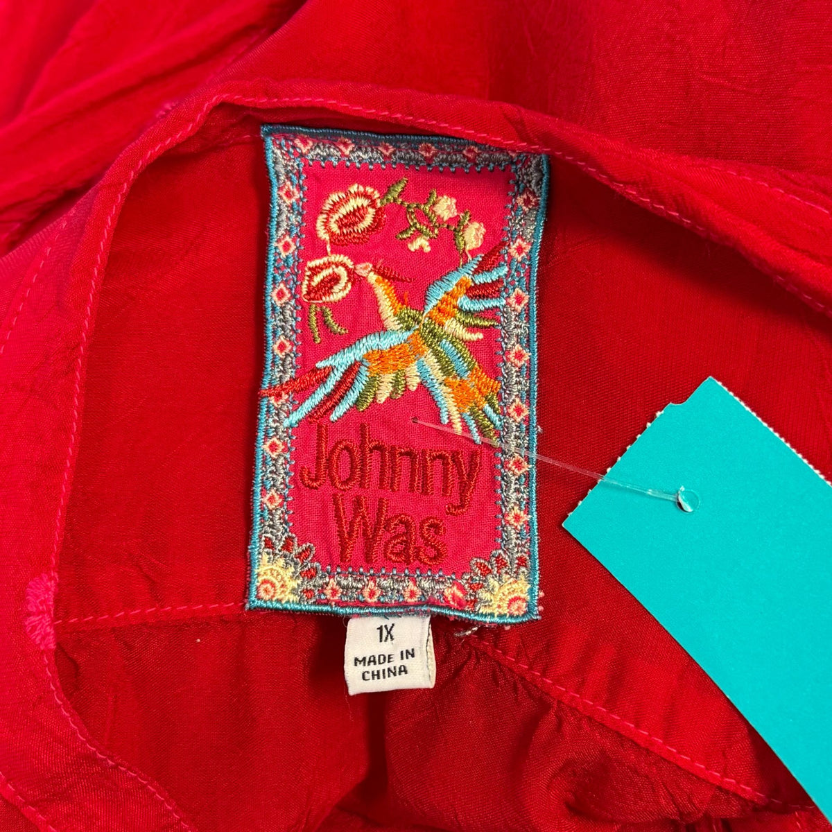 Johnny Was Embroidered Red Tunic Blouse 1X