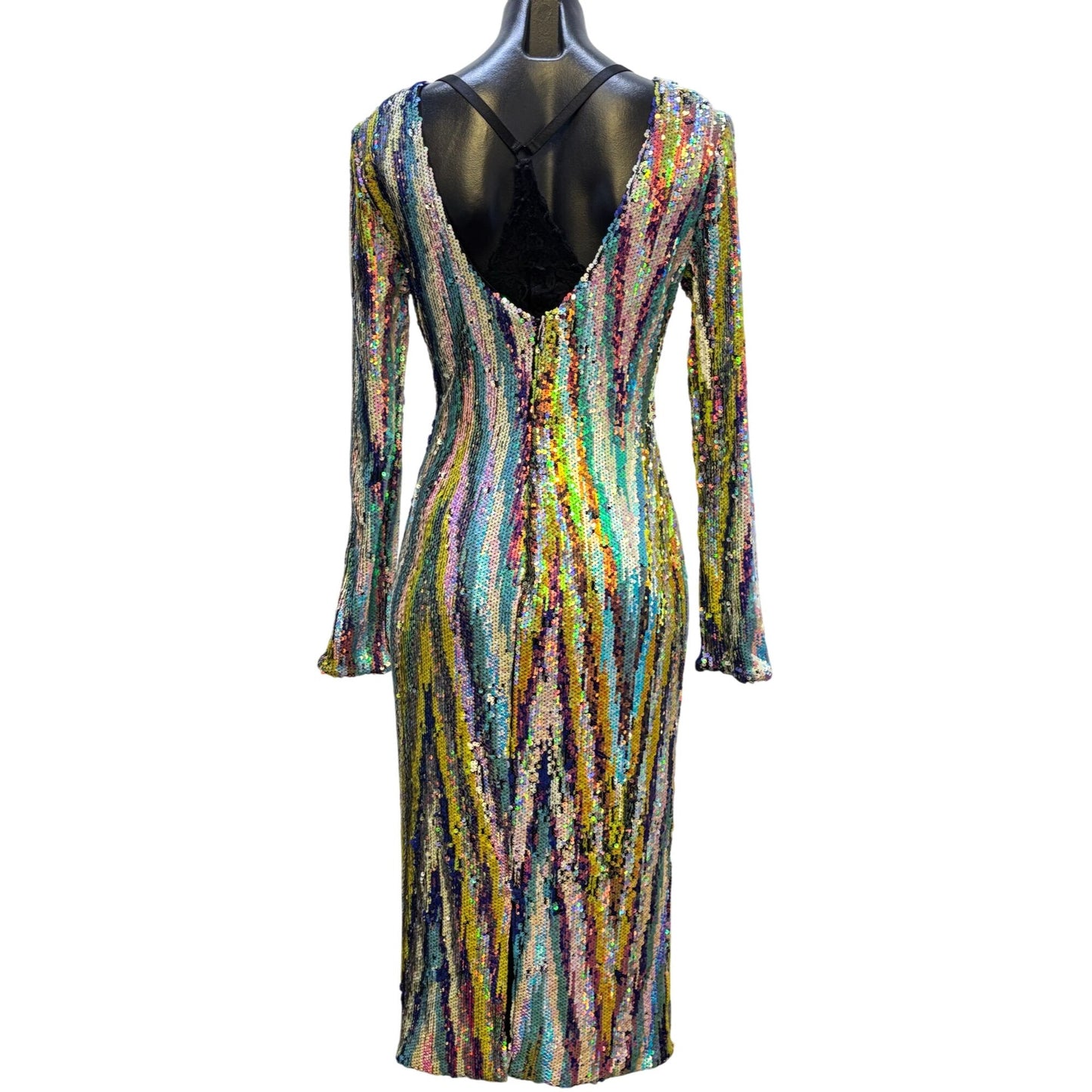 Dress The Population Multi-Color Sequined Long Sleeve Bodycon Dress M