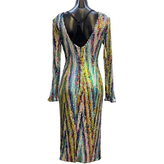 Dress The Population Multi-Color Sequined Long Sleeve Bodycon Dress M