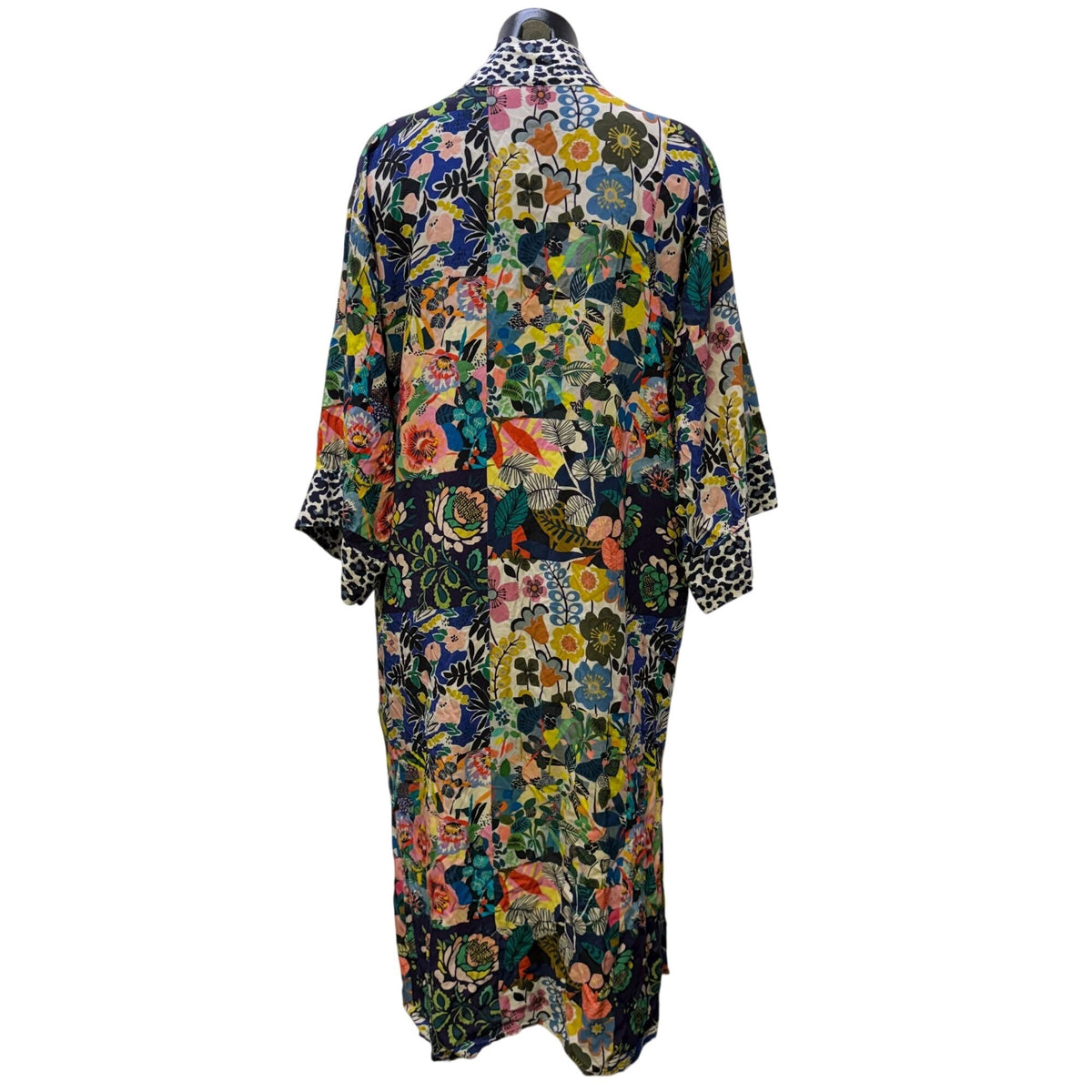 Johnny Was Long Kimono Cardigan Multi-Color Floral Leopard Print XS