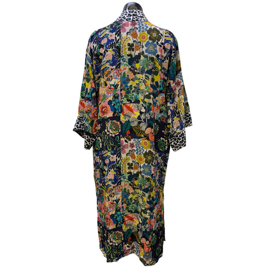 Johnny Was Long Kimono Cardigan Multi-Color Floral Leopard Print XS