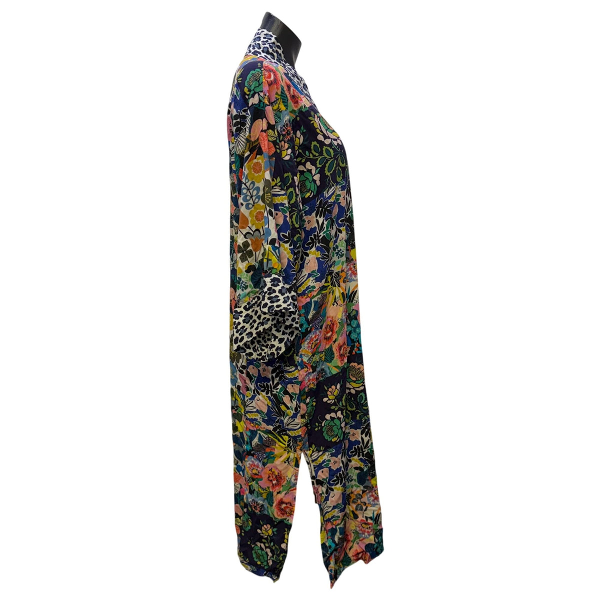 Johnny Was Long Kimono Cardigan Multi-Color Floral Leopard Print XS