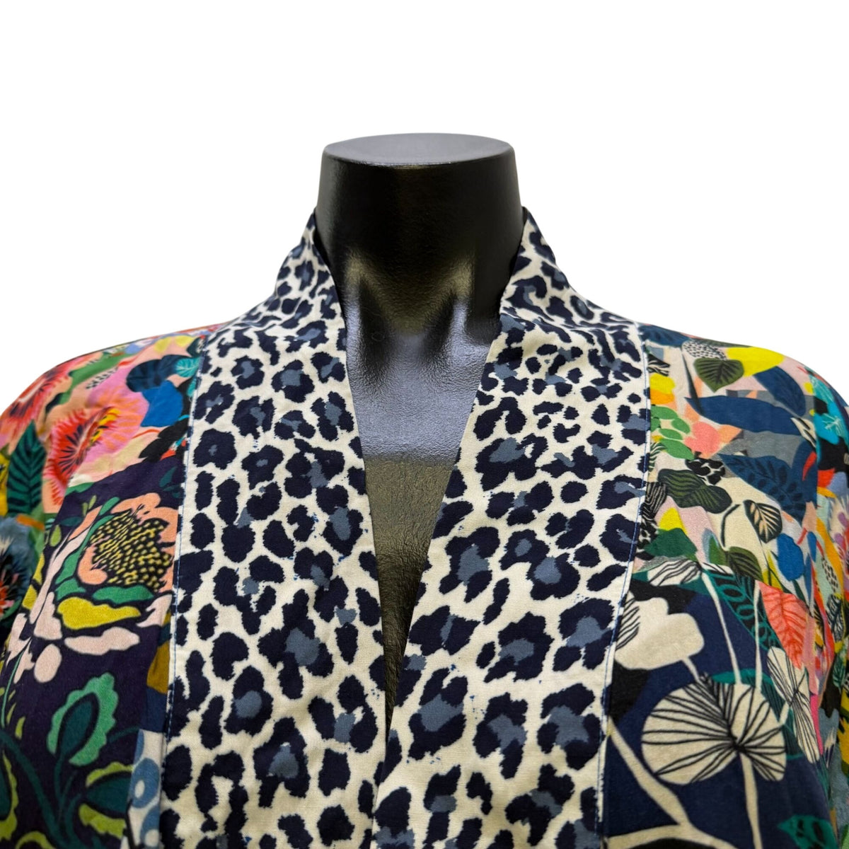 Johnny Was Long Kimono Cardigan Multi-Color Floral Leopard Print XS
