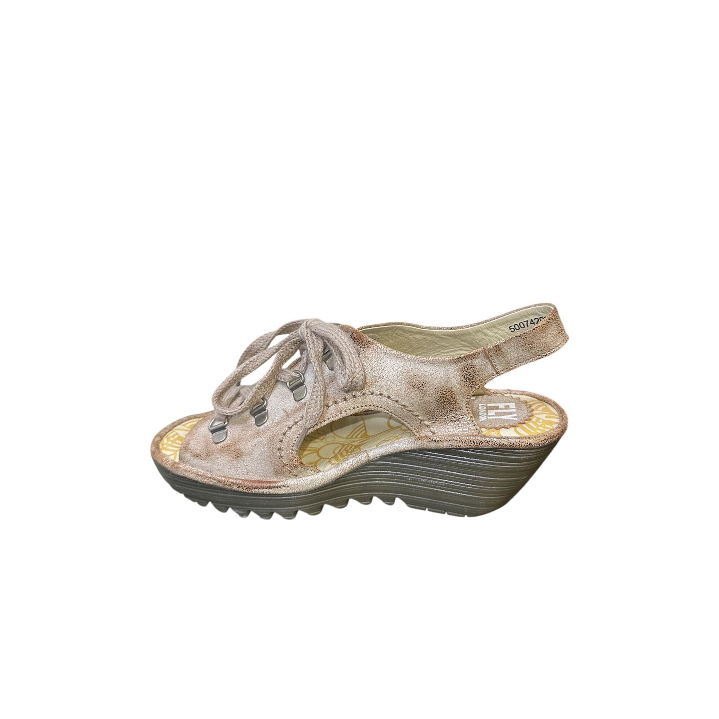 NWT Fly London Gold Metallic Slingback Wedge Shoes Size 8.5