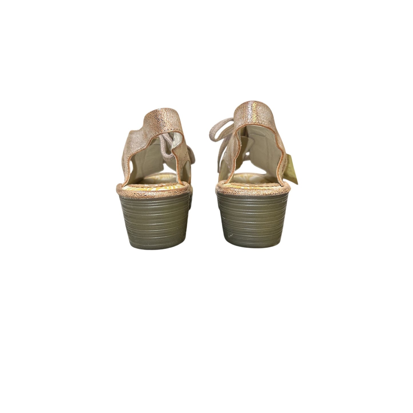 NWT Fly London Gold Metallic Slingback Wedge Shoes Size 8.5