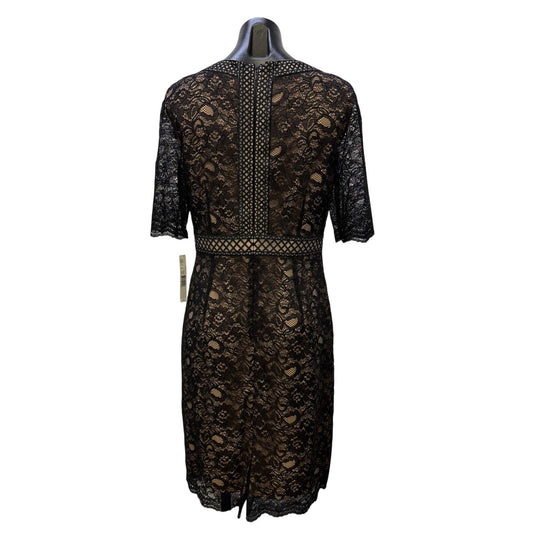 NWT Antonio Melani Black Lace Dress Nude Lined Short Sleeve Size 10