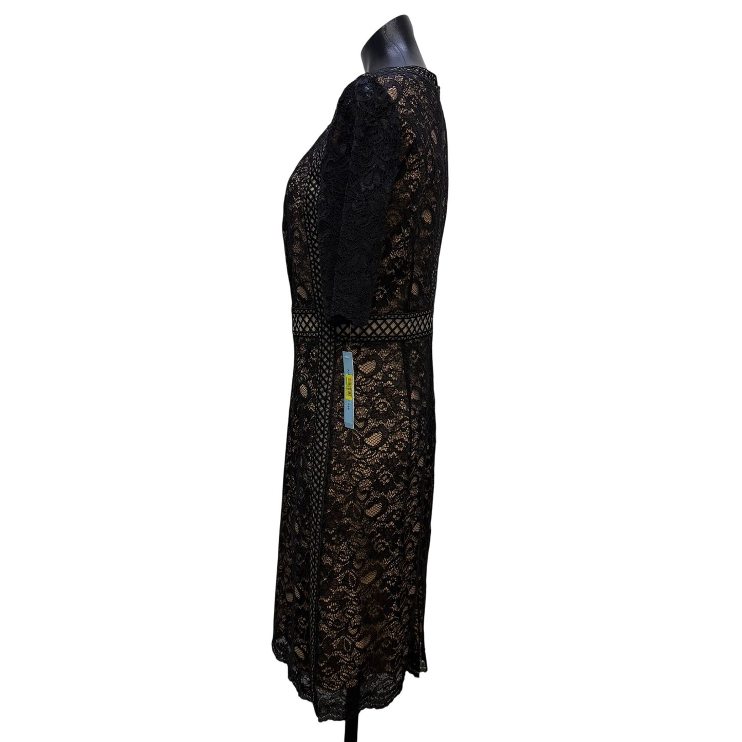 NWT Antonio Melani Black Lace Dress Nude Lined Short Sleeve Size 10