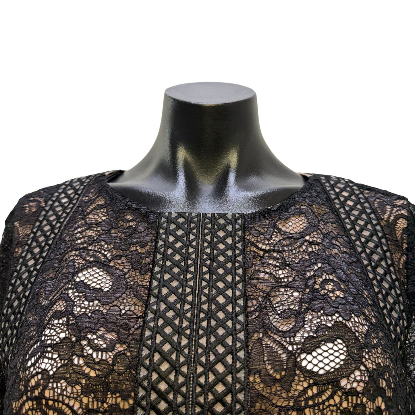 NWT Antonio Melani Black Lace Dress Nude Lined Short Sleeve Size 10