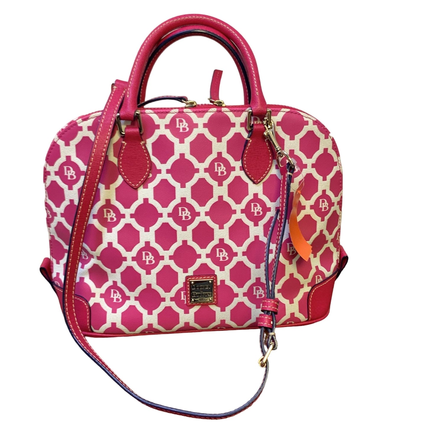 Dooney & Bourke Pink/White Monogram Satchel Bag With Adjustable Strap & Top Handles