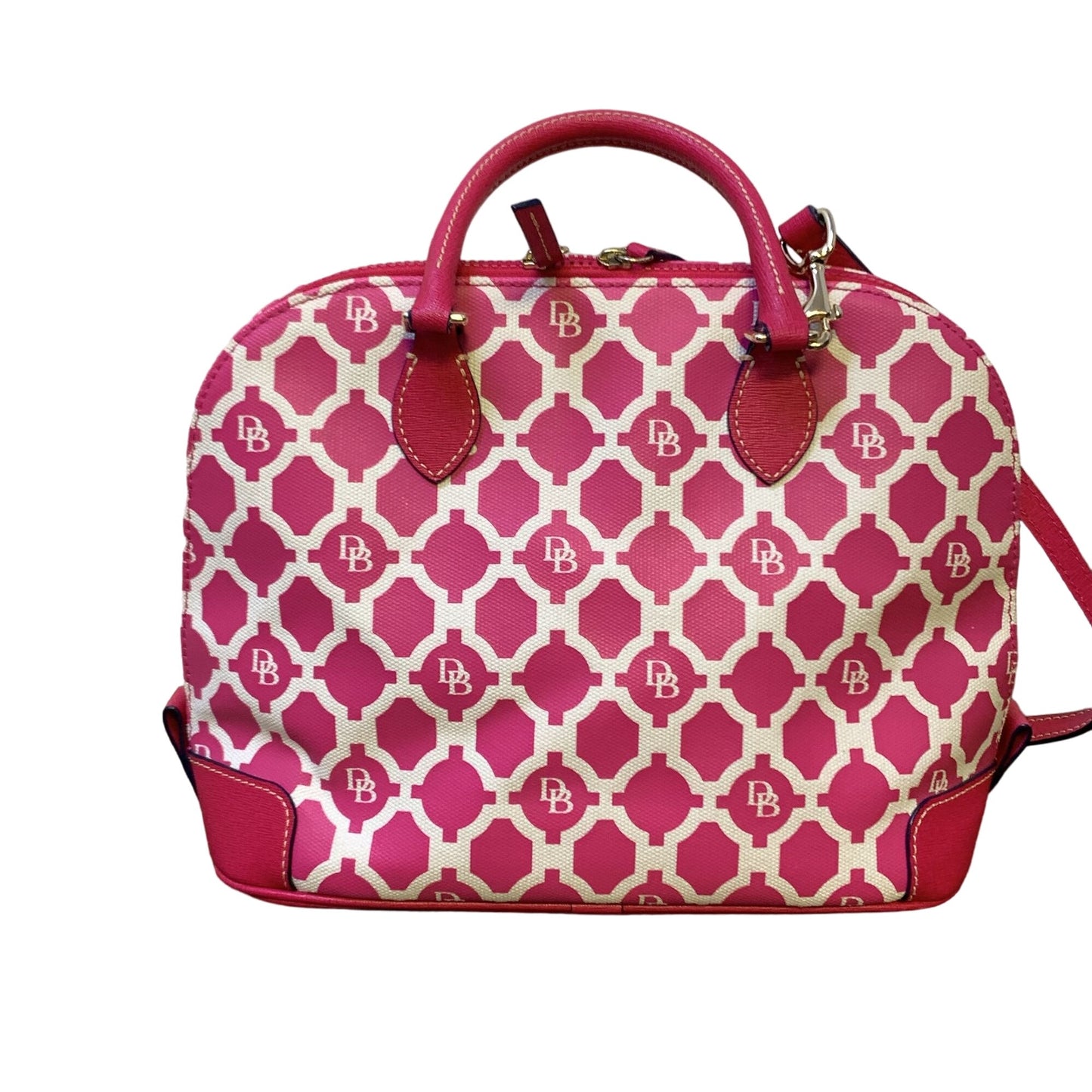 Dooney & Bourke Pink/White Monogram Satchel Bag With Adjustable Strap & Top Handles