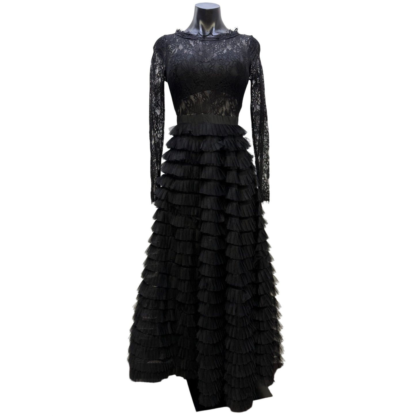 NWOT Catchall Lace Gown Black Tiered Ruffle Skirt Dress M