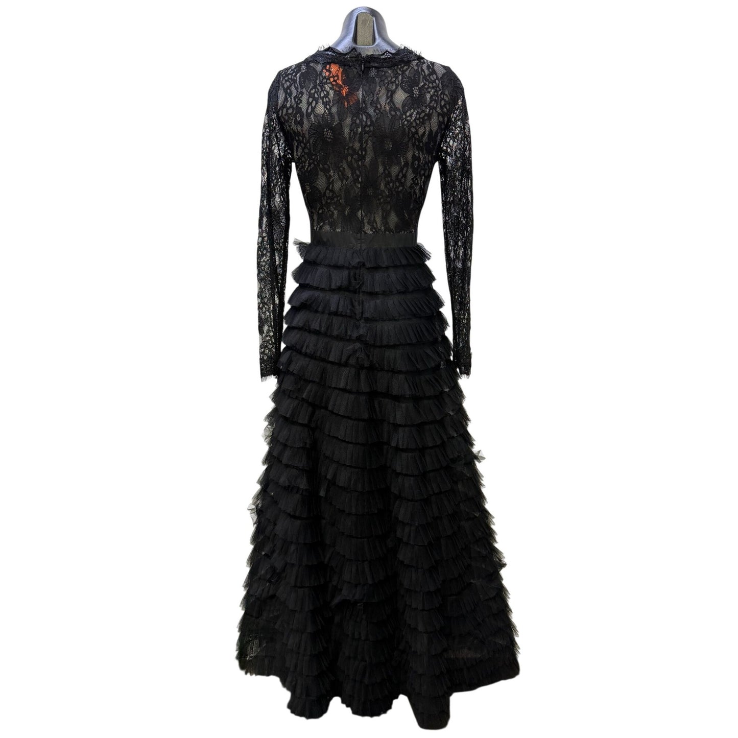 NWOT Catchall Lace Gown Black Tiered Ruffle Skirt Dress M