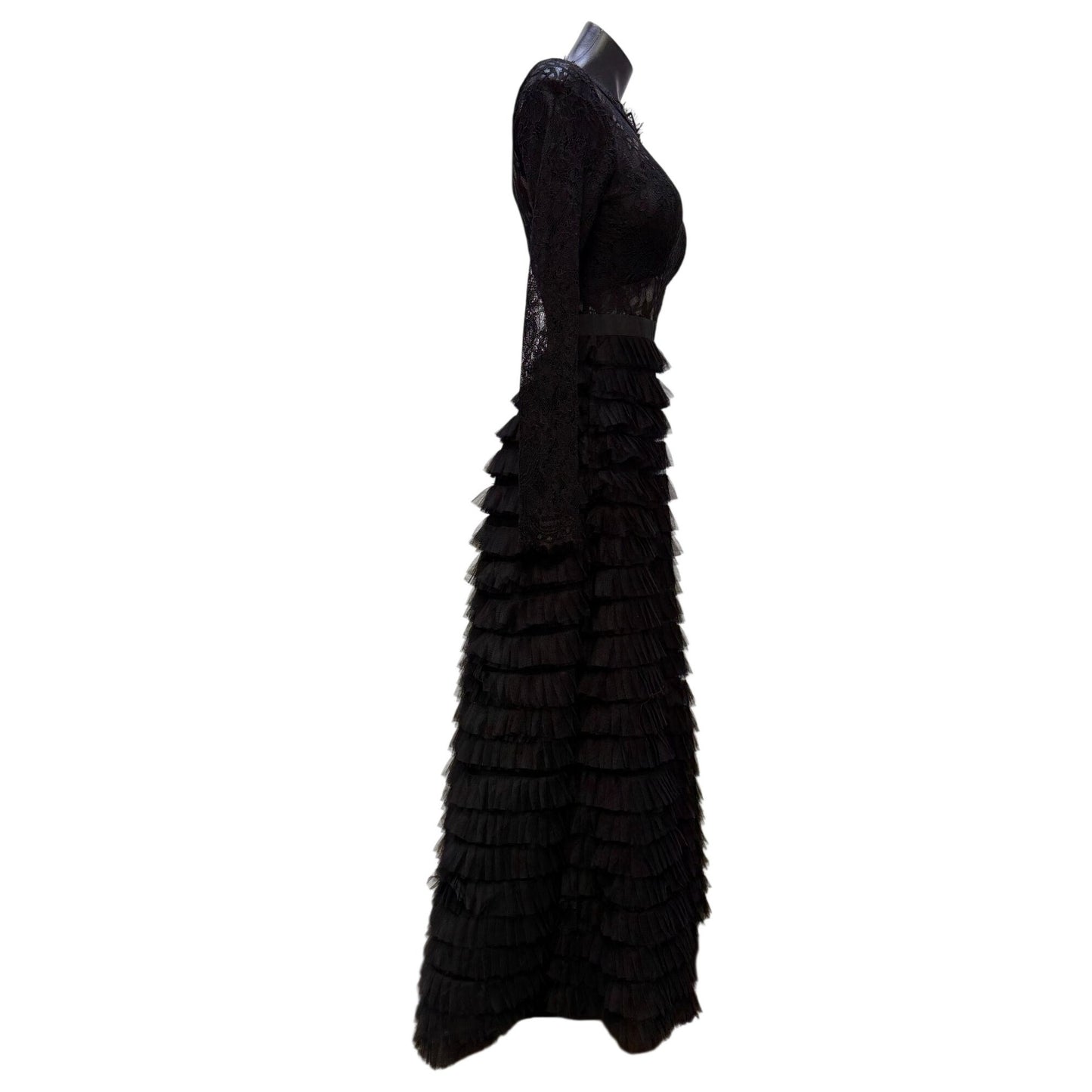 NWOT Catchall Lace Gown Black Tiered Ruffle Skirt Dress M