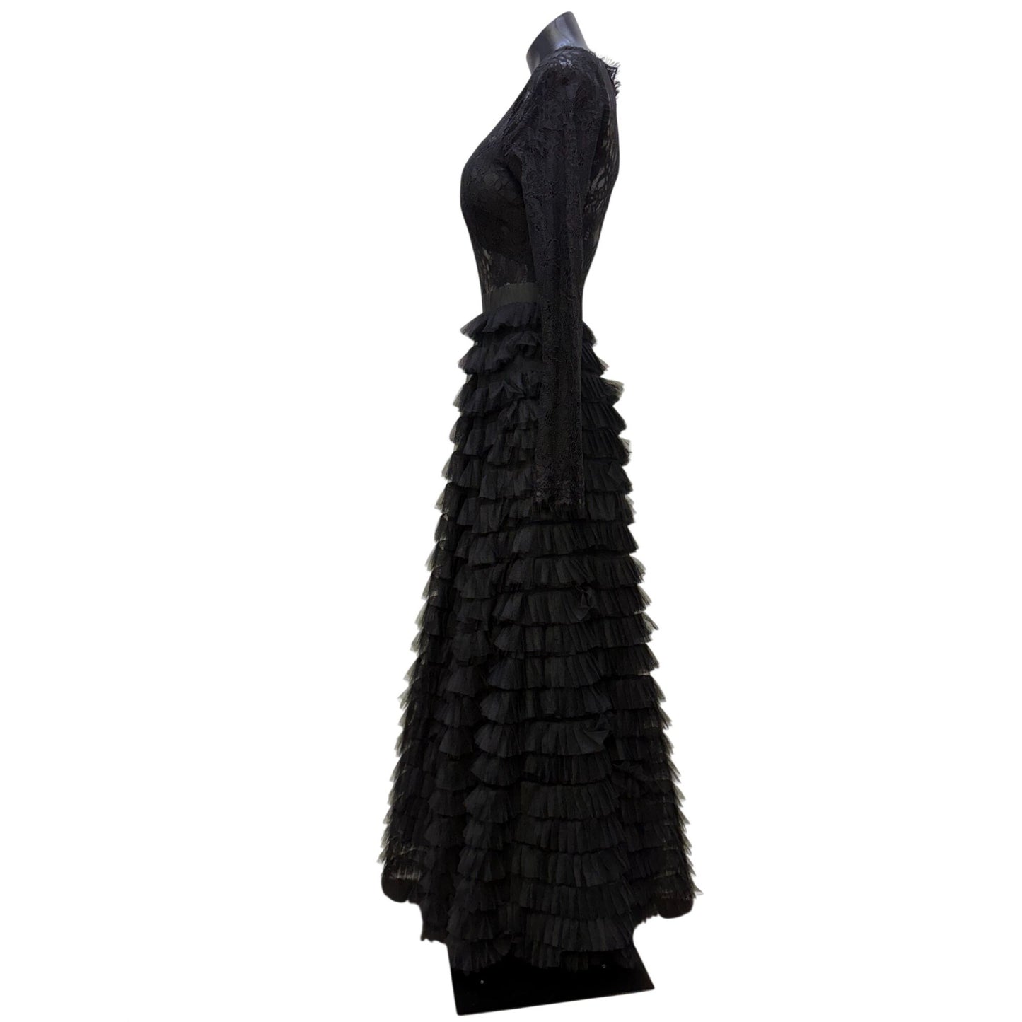 NWOT Catchall Lace Gown Black Tiered Ruffle Skirt Dress M